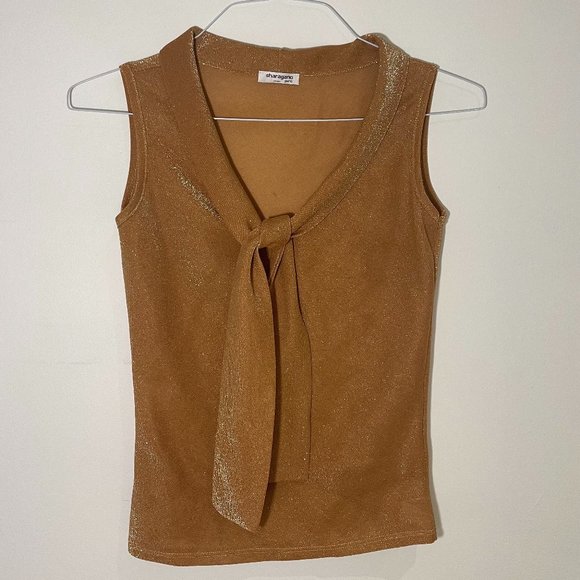 Gold Shimmer Tie Front Tank Top - Picture 1 of 5